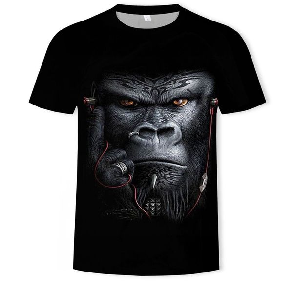 

t-shirt men 2020 summer 3d футболки печати животных обезьяны гориллы с коротким рукавом забавный дизайн повседневный топ большой размер 6xl, White;black