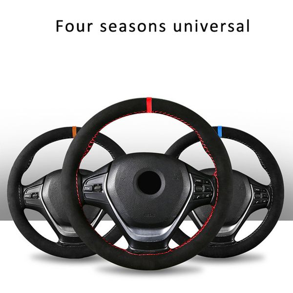 

hight quality suede material car steering wheel cover 38cm sweat-absorbent anti-slip hand sewing steering wheel braid thread