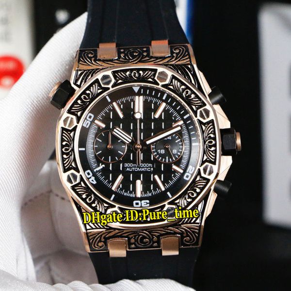 

новый королевский 26703st 26703 япония кварцевый хронограф мужские часы черная текстура циферблат флоренция розовое золото резьба корпус рез, Slivery;brown