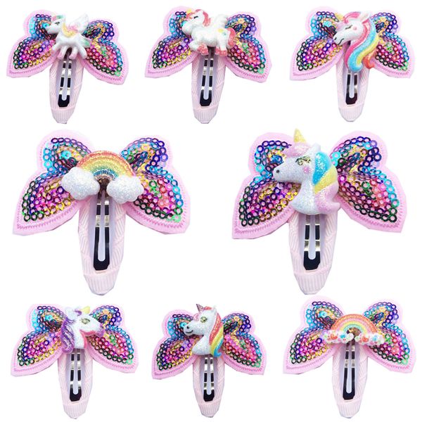 

8 styles unicorn hairpins sequin glitter baby girls hair clip bowknot barrette kids hair accessories bows rainbow horse headdress dhl tjy690, Slivery;white