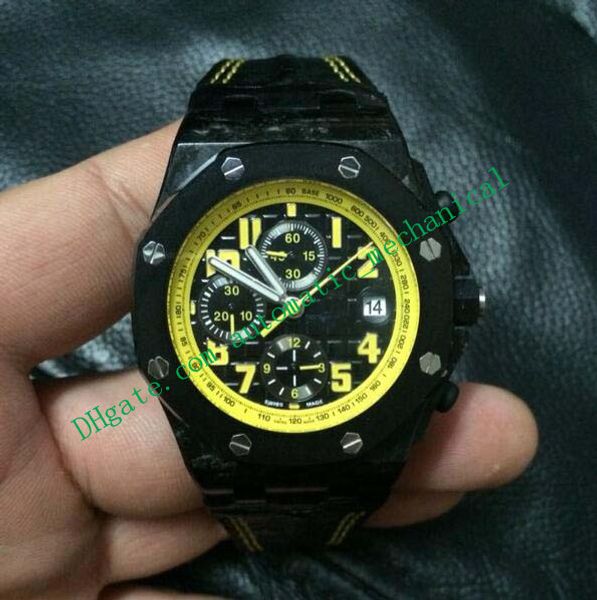 

luxury wristwatch black leather strap 42mm chronograph carbon ref# 26176fo.oo.d101cr.02 quartz mens watches men's watch, Slivery;brown