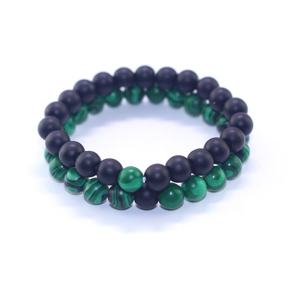 

2019 2pcs trendy black and green natural stone bead bracelet for women men lovers bangles jewelry gift couple elastic bracelets