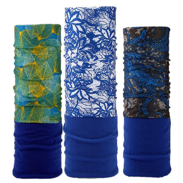 

2017 blue new multi functional bandana winter fleece warm headband camouflage leaves seamless tubular magic tube ring scarf, Blue;gray