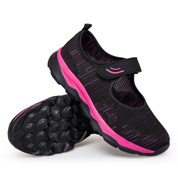 

ladies net shoes hollow breathable lightweight summer net shoes mom soft bottom sports running women's sneakers, Black