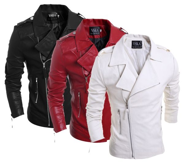 

men's large lapel short leather jacket autumn and winter personality multi-zipper self-cultivation coat boy's slim shirt, Black