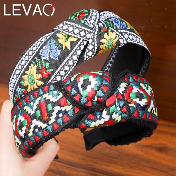 

hair accessories levao retro embroidery weaving headband ethnic flower print /plaid head bezel hairbands for women girls hoop