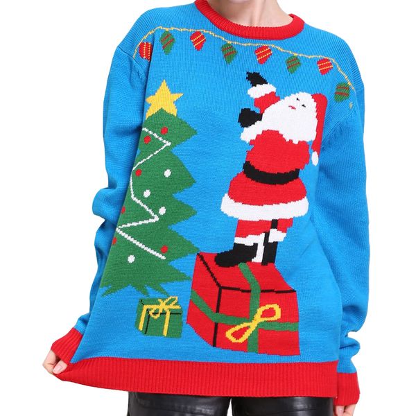 

забавный вязаная санта-клауса рождественские свитера для женщин cute женщины christmas party knit pullover перемычка plus size, White;black