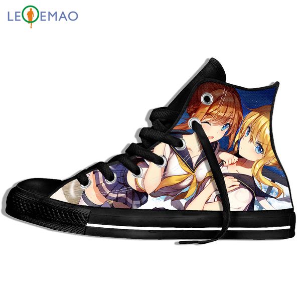 

outdoor walking shoes funny men anime hip hop azur lane homme harajuku sport shoes comfortable lace-up students sneakers, Black
