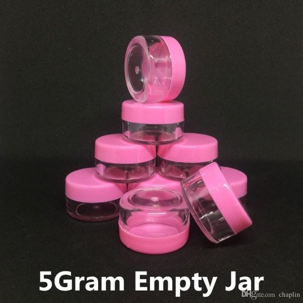 

5gram pink cap plastic clear empty jar cosmetic mini size make-up eyeshadow lip balm container face cream pot jars bottle nail art container
