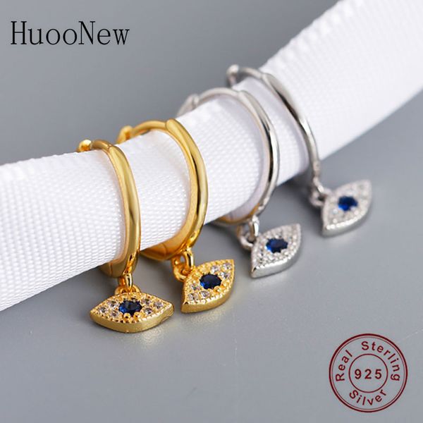 

925 silver simple gold color turkish evil eye blue zirconia hoop earring for women pendientes geometric brinco oorbellen 2020, Golden;silver