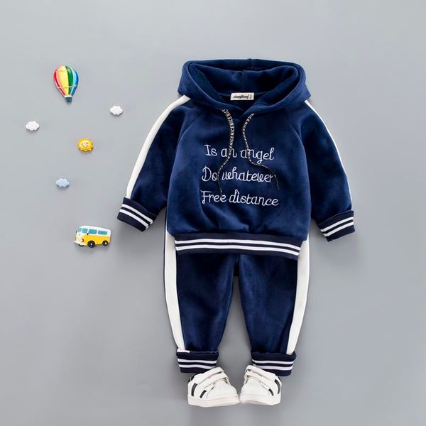 

baby girl boys clothes set for toddler kids casual sports letter hooded velvet autumn spring suits, White