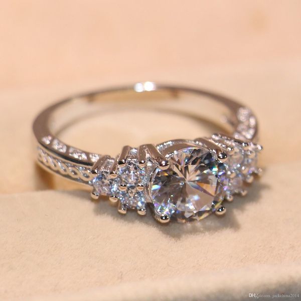 

2018 new arrival luxury jewelry 925 sterling silver three stone drop shipping white z cz diamond party lady wedding band ring for women, Slivery;golden