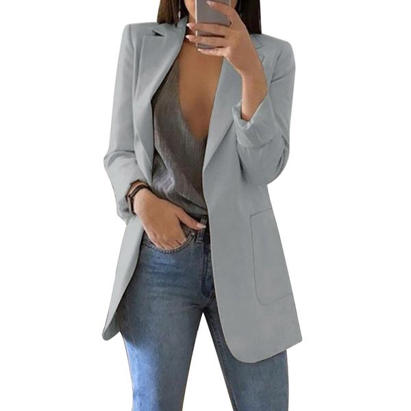 

spring autumn slim fit women jackets blazer pockets office work jacket coat elegant business lady chaquetas mujer invierno 2019, White;black
