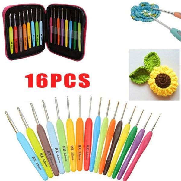 

3/16pcs soft handle aluminium crochet hooks set knitting needles kit sweater weave knitting tools sewing needles, Black