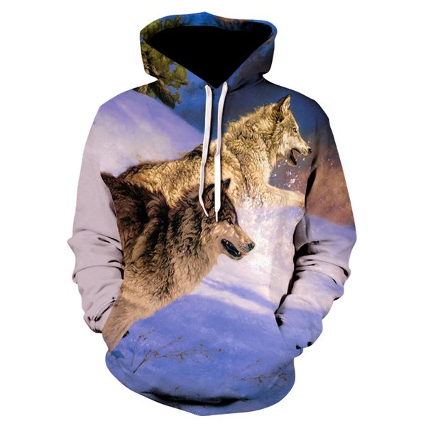 

a new 2019 hoodie for men and women is a 3d print for two snowwolves, thin fall hoodie both men and women, Black