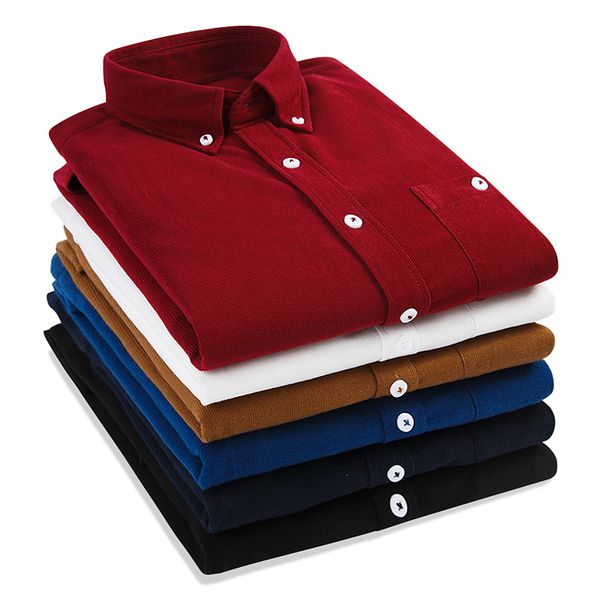 

men's casual shirts 2021 spring autumn fashion long sleeve shirt retro corduroy solid color british style quality men -5xl, White;black