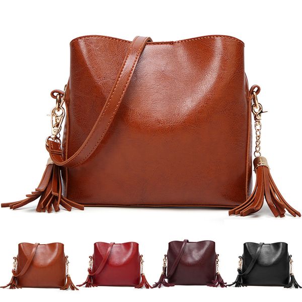 

women shoulder bags vintage solid color messenger bag flap tassel bag large capacity casual leather crossbody female bags