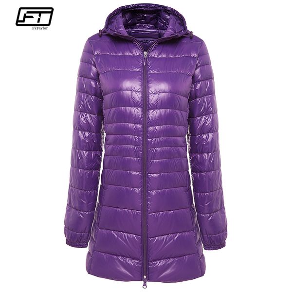 

fitaylor winter warm long coat women ultra light 90% white duck down jacket female hooded casual plus size s-6xl down parka coat, Black