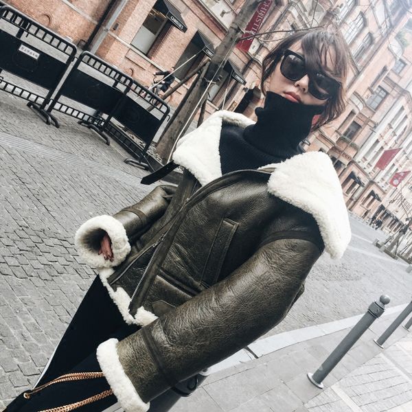 

lamb leather coat shearling coat suede leather, Black