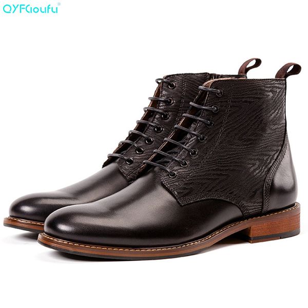 

qyfcioufu winter autumn men boots designers quality tactical desert combat handmade ankle work shoes genuine leather, Black