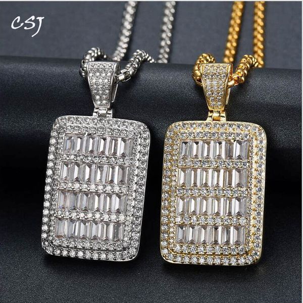 

csj hip hop necklace pendant bling bling iced out cz rectangle pendant gold silver color charm hiphop/punk men jewelry