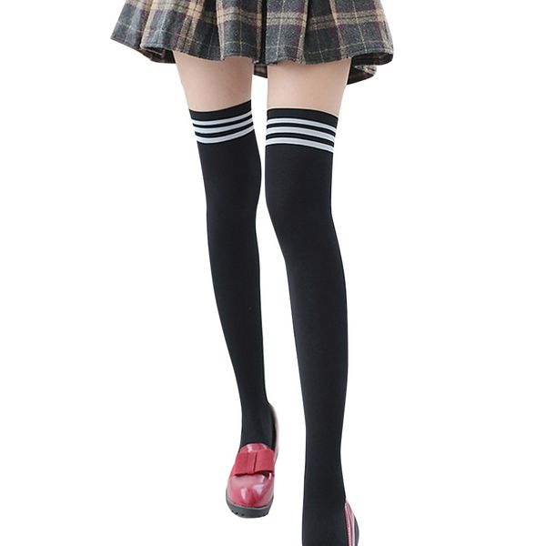 

whoohoo knee sockings 1 pair thigh high over knee socks school student black stripe long girls sock 2019 new arrival#3$, Black;white