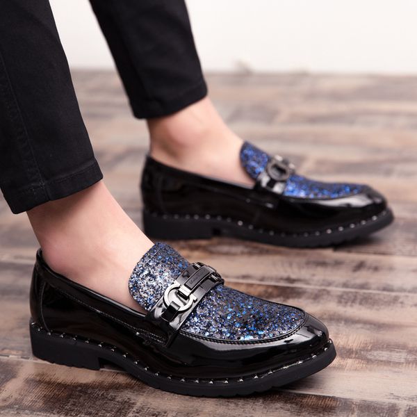 

2019 spring new style fashion business leather shoes korean-style men formal wear shoes patent leather shiny side men's, Black