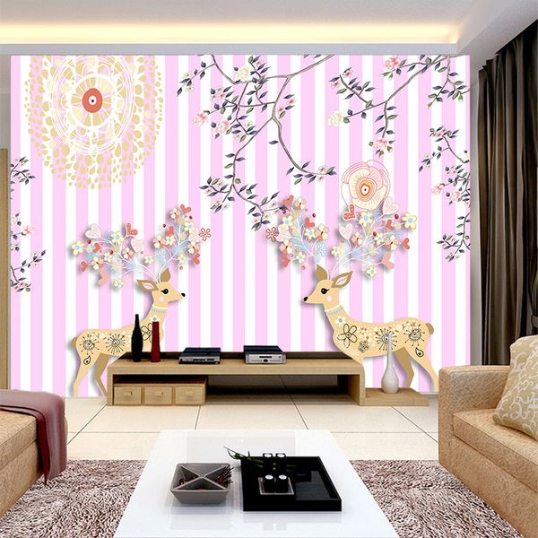 Custom 3d Seamless Beautiful Deer Flower Fresh Colorful Mural Wallpaper For Living Room Sofa Girls Bedroom Dormitory Background Wall Decor Sports