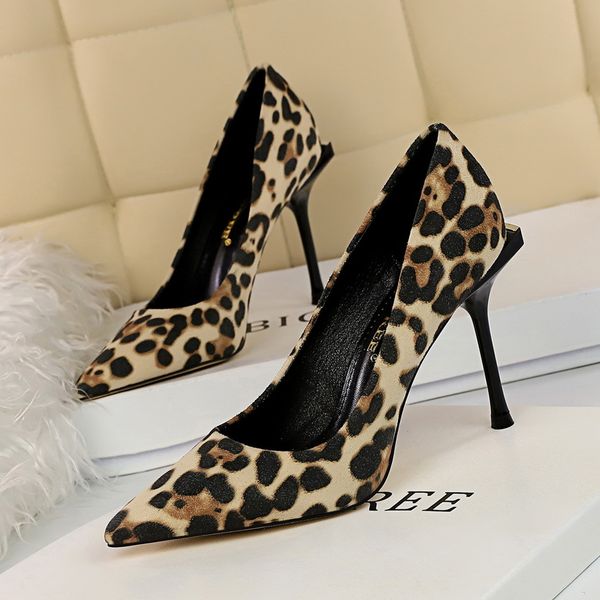 

2020 women 10cm high heels flock leopard pumps lady wedding brown heels female scarpins stripper party prom valentine shoes, Black