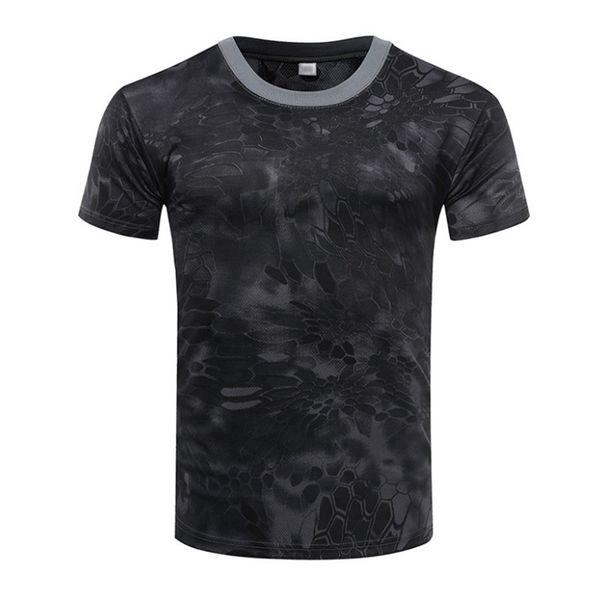 

camouflage t-shirt quick dry breathable tights army tactical t-shirt mens compression t shirt fitness summer running outdoor new, Black;blue