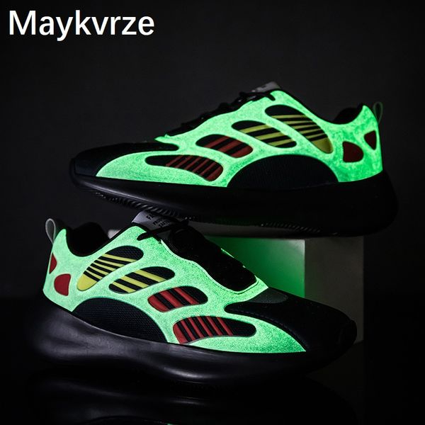 

tide luminous men's shoes wild fashion comfortable breathable super light sneakers men sports casual shoes, Black