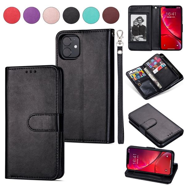 

multifunction wallet leather case for iphone 12 mini 11 pro max xr xs max x 8 7 6 9 card slots frame p cash id holder flip covers strap