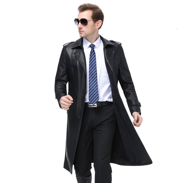 

new 2019 autumn and winter brand men's genuine leather jackets thickening long leather coat men natural sheepskin jacket, Black