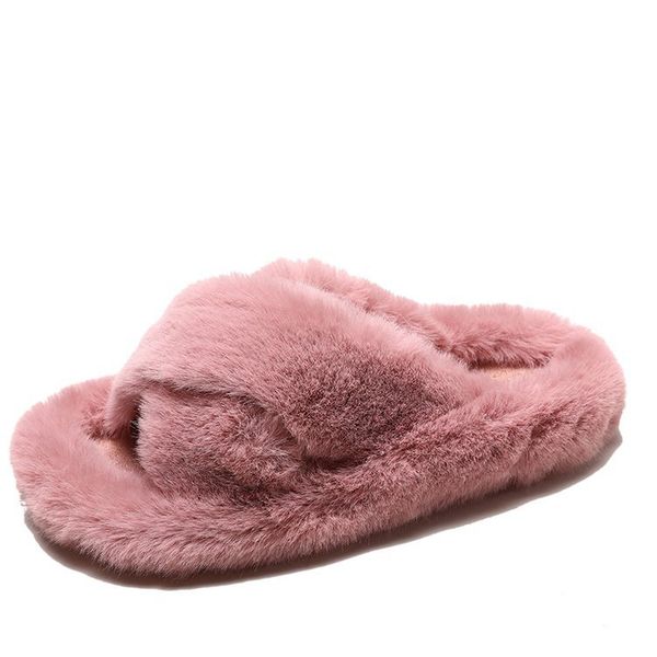 

women slippers winter women shoes furry slippers short plush fabric solid plush faux fur flat, Black