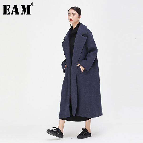 

eam] loose fit black brief long big size woolen coat parkas new long sleeve women fashion tide autumn winter 2019 1h238