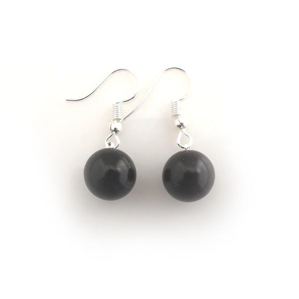 

24 pairs 12mm black imitation pearl earrings for gift, Silver
