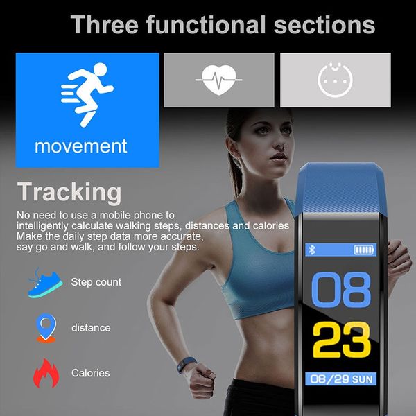 

115plus fitness tracker with heart rate monitor waterproof sports smart wristband suitbute for ios, Slivery;brown