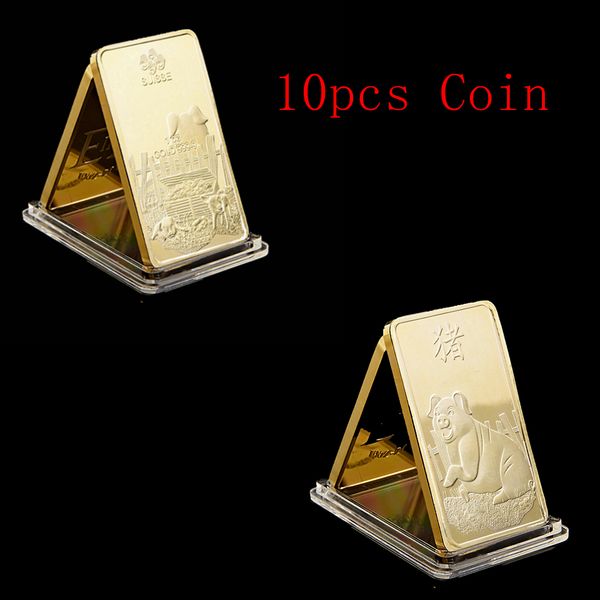 

10pcs Suisse Zodiac Pig 1oz Gold 999 Commemorative Gold Bar Year Pig New Year Gift Gold Plated Art Collection