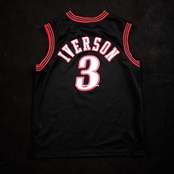 

100% stitched allen iverson #3 wholesale sewn black jersey mens vest size xs-6xl stitched basketball jerseys ncaa, Black;blue