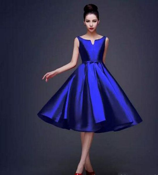 

simple royal blue black red cocktail dresses lace up tea length formal party dresses plus size custom made m74251b