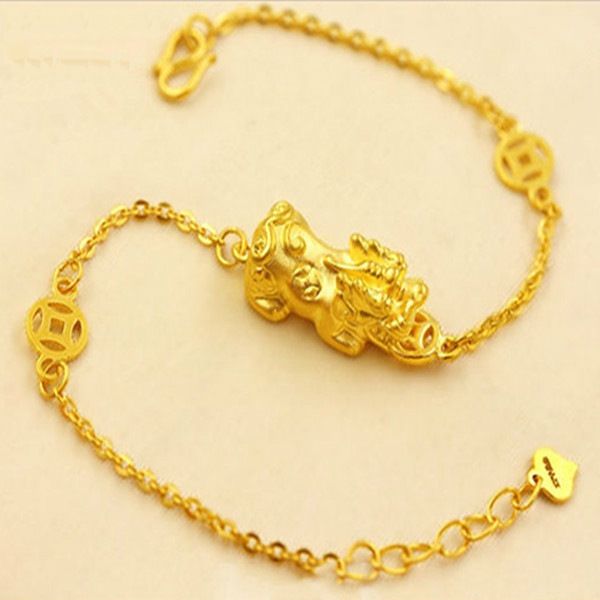 

new style 3d hard gold bracelets accessories plated faux gold pixiu bracelets korean-style men and women sand golden changeable, Silver