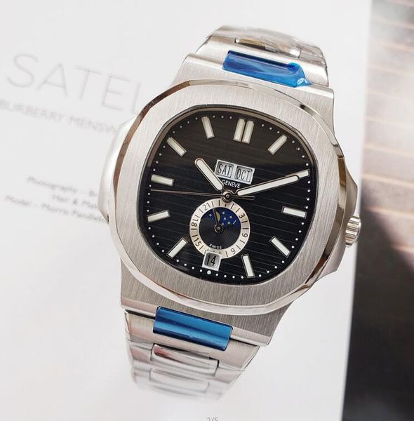 

2022 mens watch 5726 series 40mm moon phase dial sapphire glass automatic leather strap men designer sports wristwatch, Slivery;brown