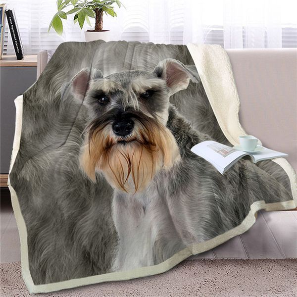 

hm life blanket on bed sofa schnauzer 3d dog printing sherpa fleece blanket animal bedspreads gray fur thin quilt soft textile