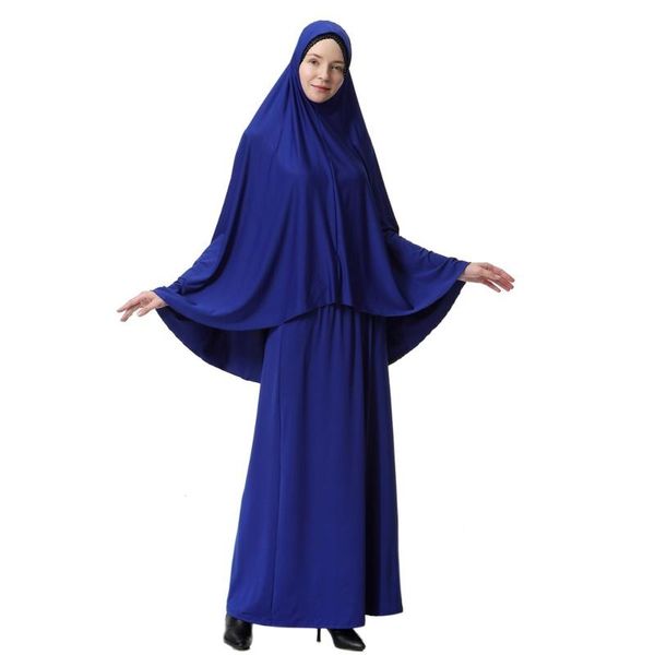 

muslim lady thobe with hijab face cover abaya dress islamic khimar long jilbab prayer clothing high elastic two-piece suit a9130, Red