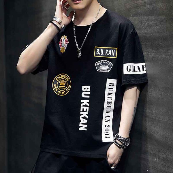 

men's t-shirts 2020 new arrival mens fashion letter print crew neck hip hop t-shirt casual men breathable loose tee size m-4xl, White;black