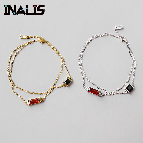 

inalis double chians charming bracelet s925 sterling silver elegant 18k gold plated bangle fine jewelry for women party, Golden;silver