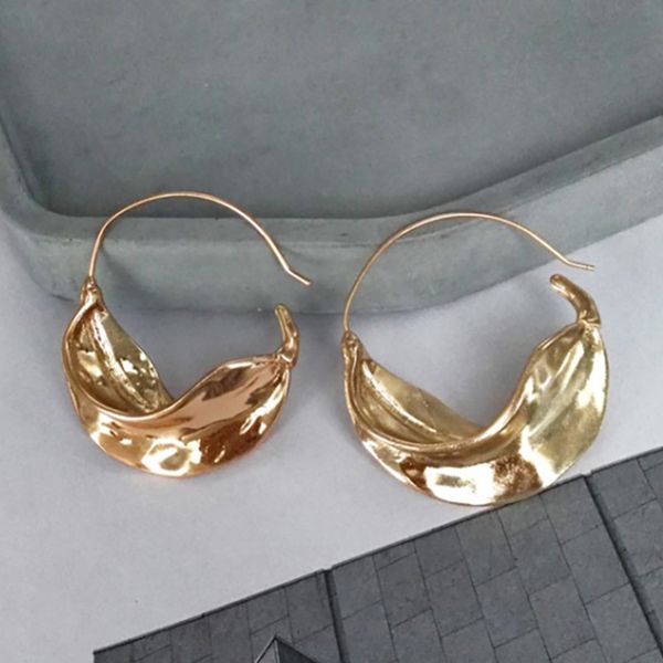 

srcoi gold silver color irregular leaf hoop earrings for women geometric round statement earrings fashion jewelry punk gifts new, Golden