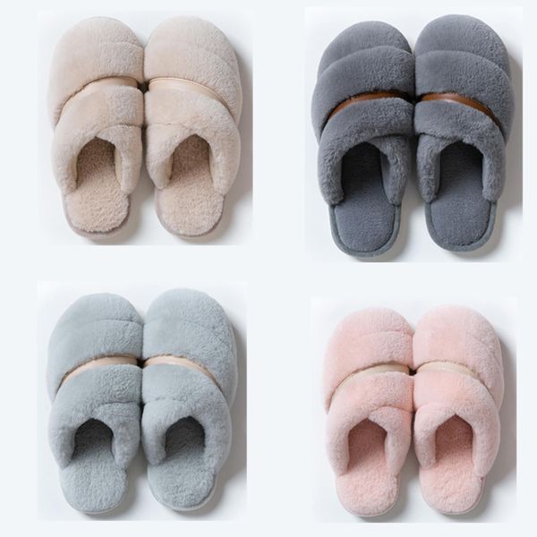 

non-brand winter women men slipper fur sandals indoor keep warm home shoes rubber flat slippers 37-45 style 8 pink brown blue wholesale, Black