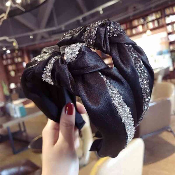 

crystal hair accessories women big bow knot hairbands head wrap korean cotton fabric turban headband hair bands girls, Black;brown