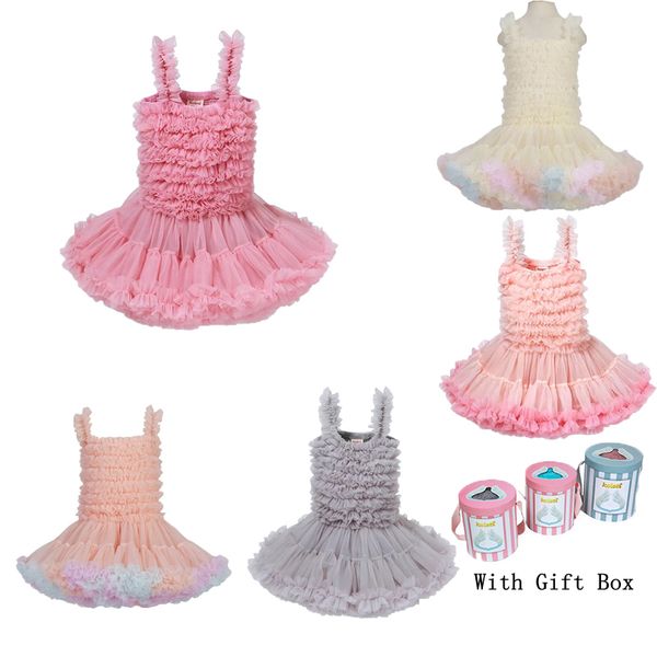 

baby girls lace tutu sling dresses children suspender mesh princess designer dress 2020 summer kids clothing belt gift box ing, Red;yellow